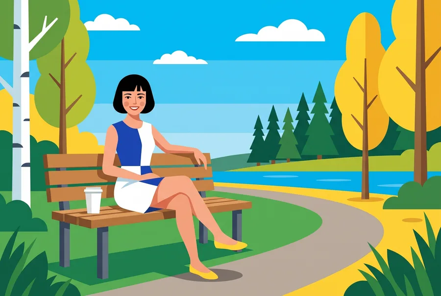 Woman on a park bench by the river