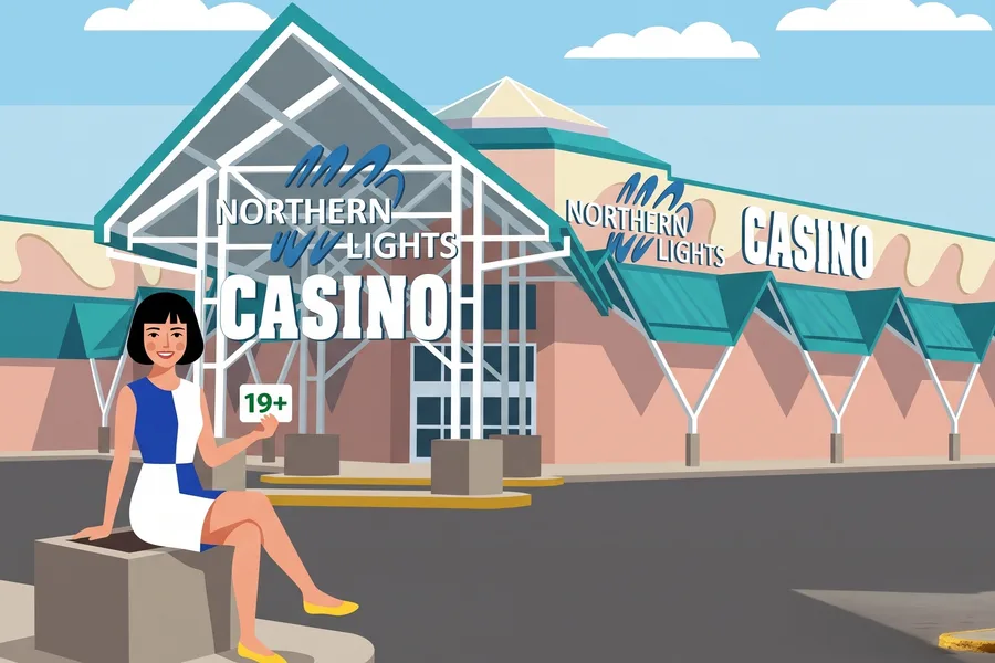 Woman with a 19+ card at the Northern Lights entrance