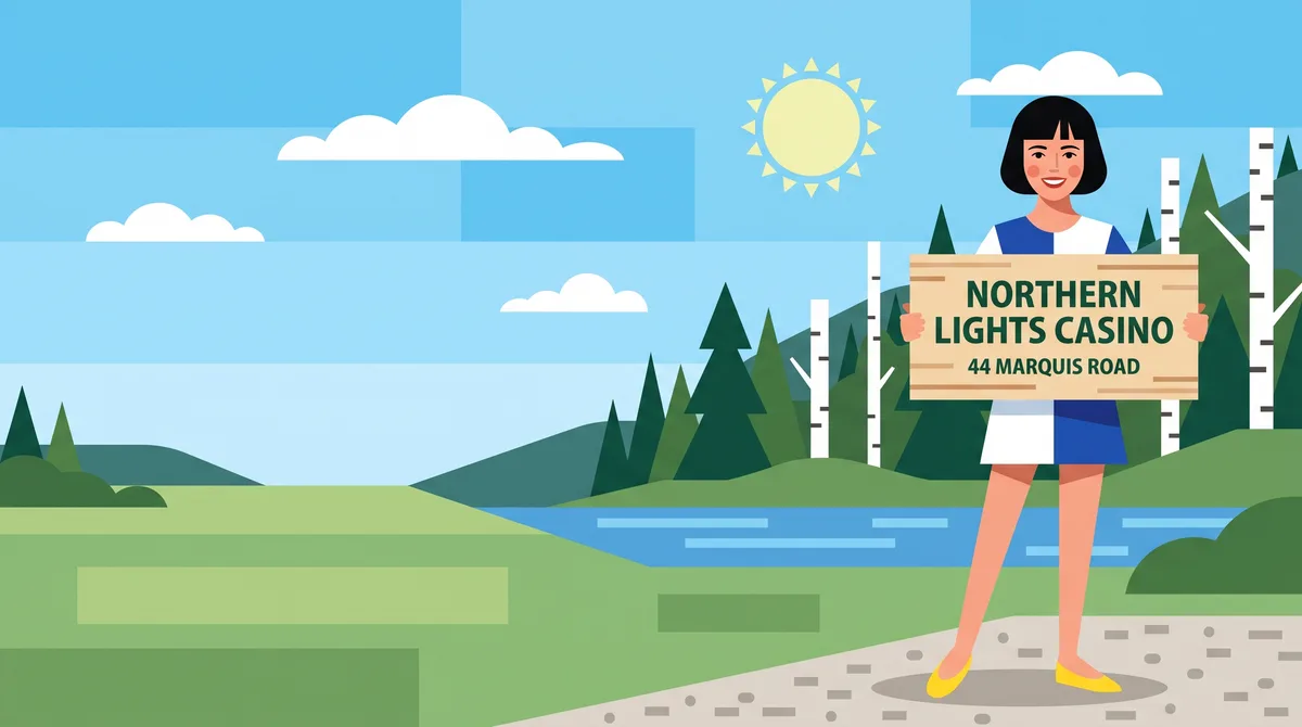 Woman holding a Northern Lights Casino sign by a forest